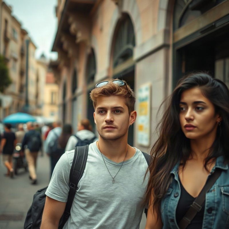Jóvenes en una calle urbana de Montevideo con luz natural suave